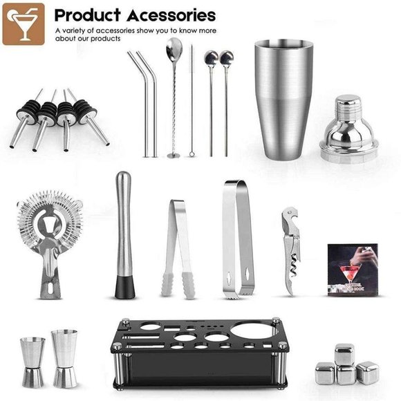Perfect Party boy Gift 23-Piece Stainless Steel Bartender Kit with Acrylic Stand - Picture 6 of 9